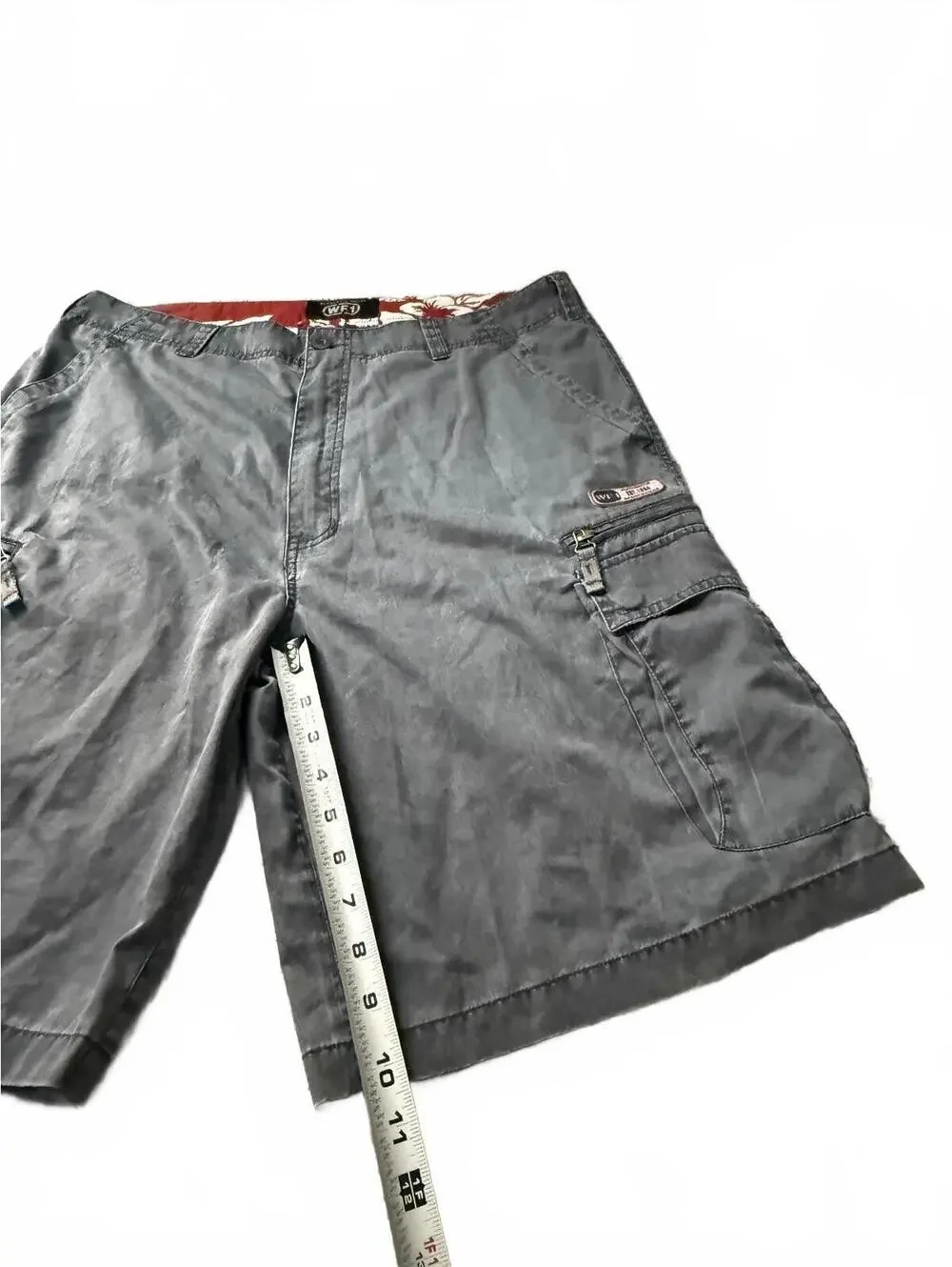 WF1 WearFirst Mens Cargo Shorts 34 Gray Tech Utility Zipper Pockets Y2K Skater